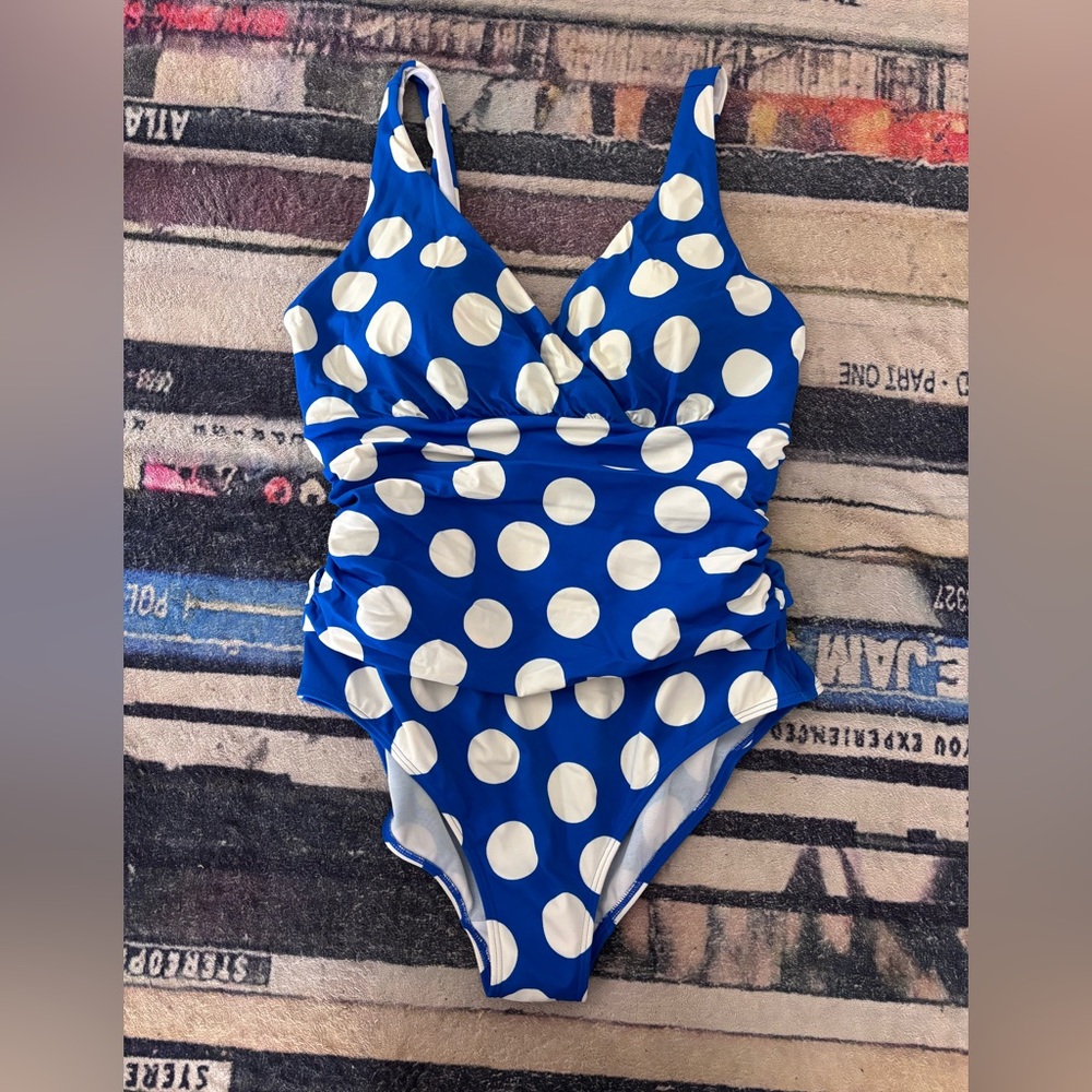 Boden Royal Blue and White Polka Dot One-Piece Swimsuit